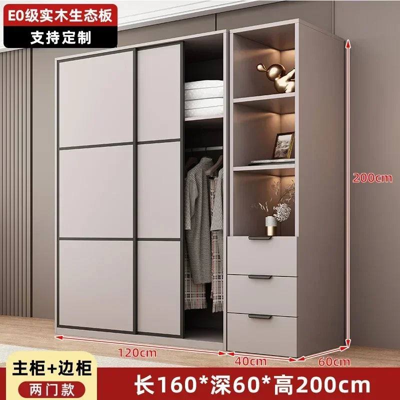 Modern Gray Wooden Wardrobe with Sliding Doors and Drawer