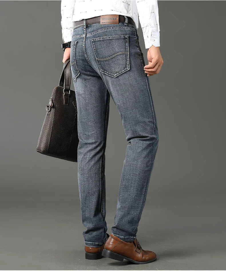 Wthinlee Slim Washed Jeans Casual Straight Stretch Fashion Classic Blue Black Work Denim Trousers Male Brand Clothing - Buy online at  Vibe In Cart.