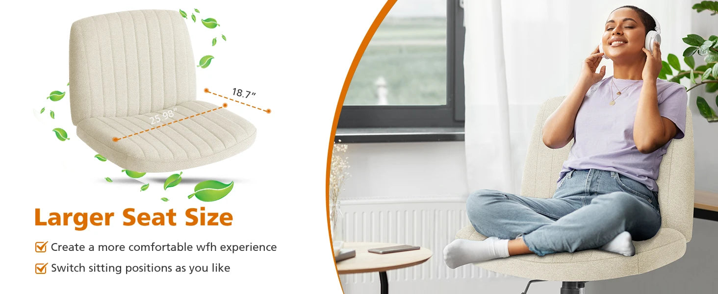 JHK Cross Legged Office Living Room Rocking Gaming Chair Armless Wide Desk Adjustable Swivel Fabric Task Vanity Home Office - Buy online at  Vibe In Cart.