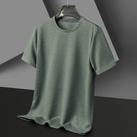 Men's Short Sleeved Waffle Cotton Round Neck T-Shirt