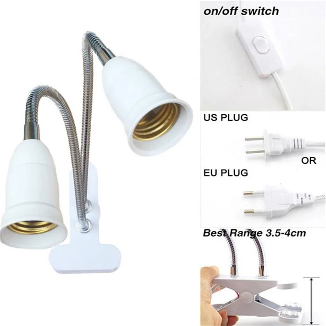 EU US Plug 360 Degrees Flexible Desk Lamp Holder E27 Base Light Socket Gooseneck Clip-On Cable With On Off Switch for Home Plant - Buy online at  Vibe In Cart.