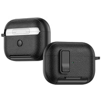 Earphone Protective Case with Leather Texture, Secure Lock, Stand and Wireless Charging Support