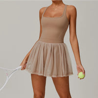 VITALINOVO Womens Tennis Dress with Built in Shorts Golf Dress Square Neck Athletic Outfits Active Dresses Raceback Padded Dress