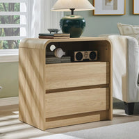 25 Inch Tall Wood Nightstand with Charging Station and 2 Drawers