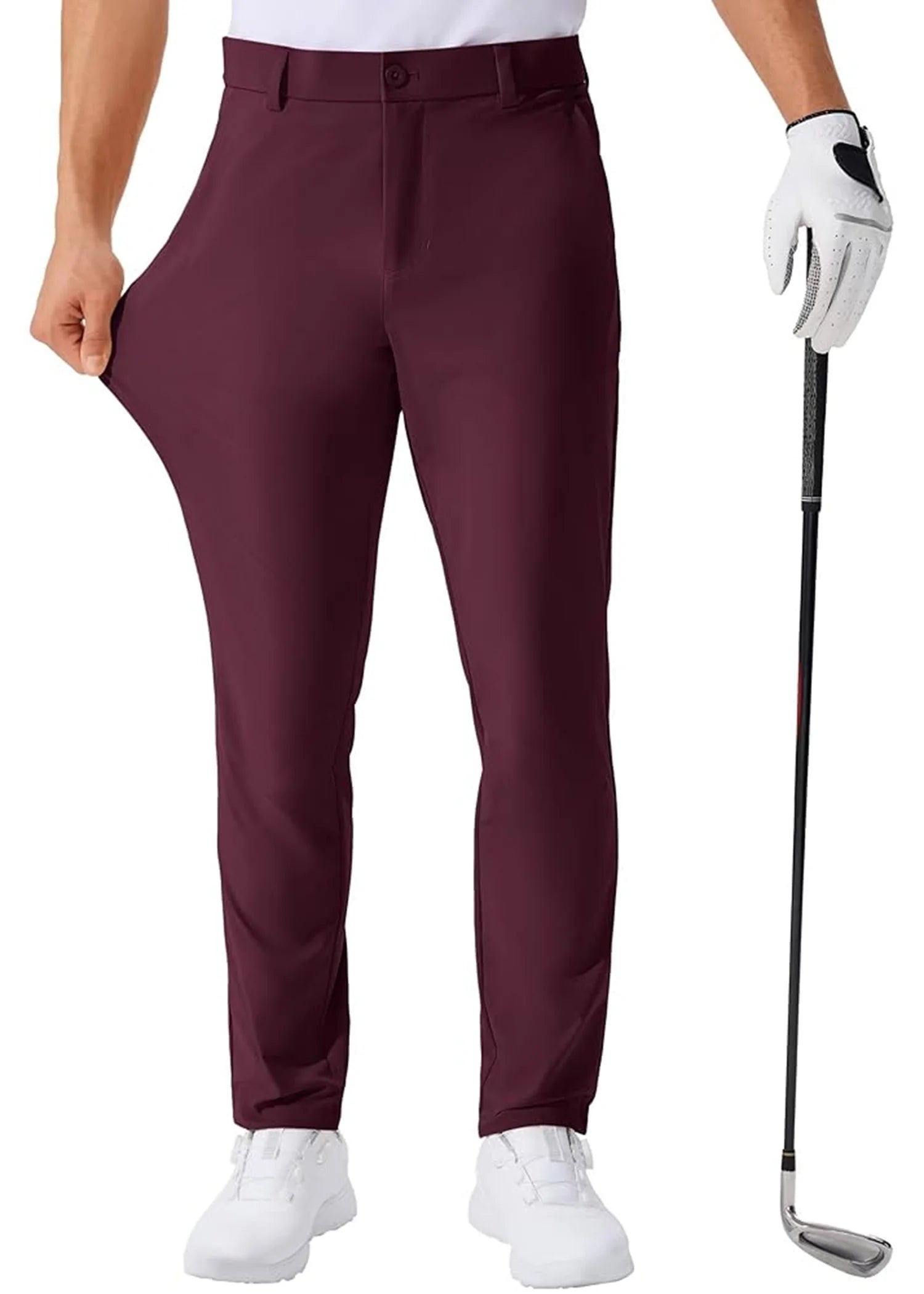Men's Stretch Slim Straight Lightweight Polyester Golf Pants, Full Length