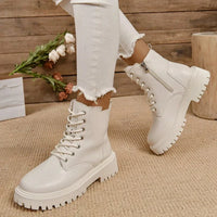 Winter Warm Short Plush Ankle Boots Women Fashion Zip Lace Up Platform Combat Boots Woman Comfy Low Heels Pu Leather Botas Mujer - Buy online at  Vibe In Cart.