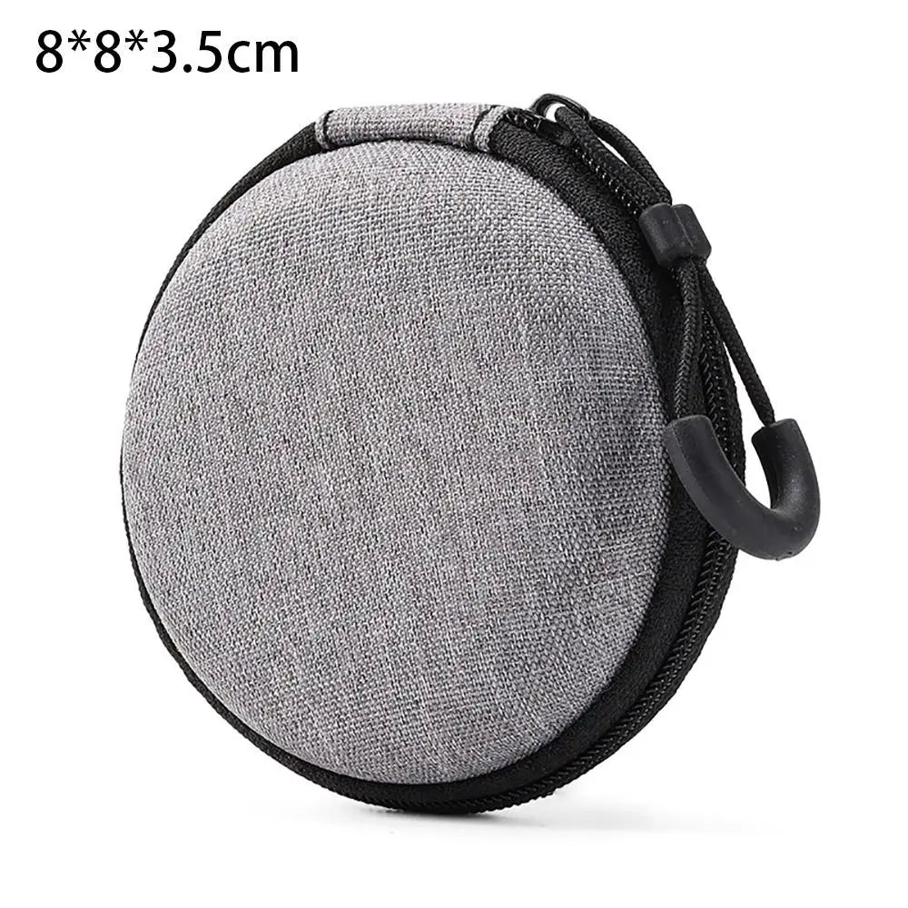 Grey Canvas Zipper Storage Bag for Earphones and Accessories