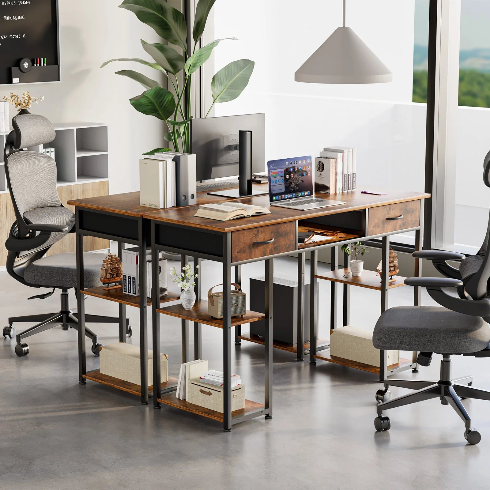 JHK 48 Inch Double Deck Shelving Office Computer Desk with Pull-out Fabric Storage Drawers Metal Frame Adjustable Feet Table ﻿ - Buy online at  Vibe In Cart.