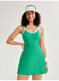 Women Tennis Dress with Inner Short Golf Badminton Skorts Backless Cross Tracksuits Ladies Sleeveless Golf Yoga Dresses S-XL