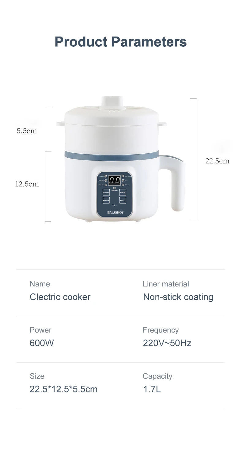 Electric Rice Cooker Multicooker Multifunction Mini 1.8L for 1-2 People