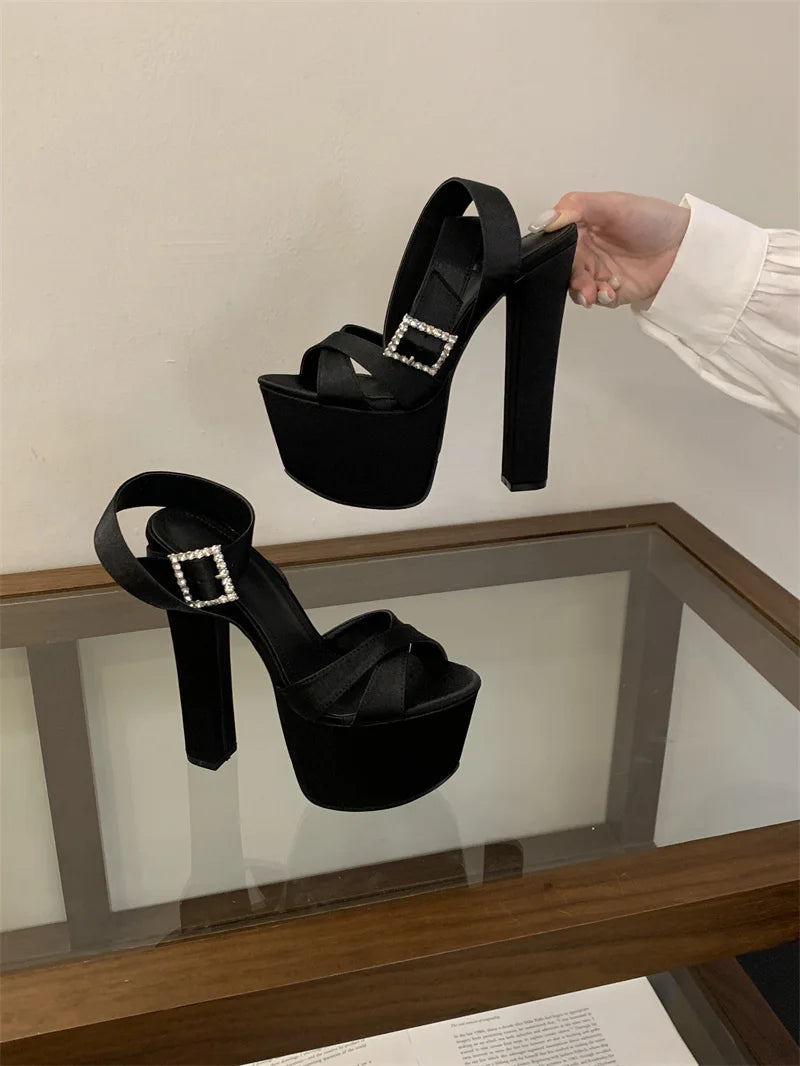 Liyke Summer Street Sexy 16CM Sandals Women Fashion Big Crystal Rhinestone Buckle Strap Chunky Platform High Heels Ladies Shoes - Buy online at  Vibe In Cart.