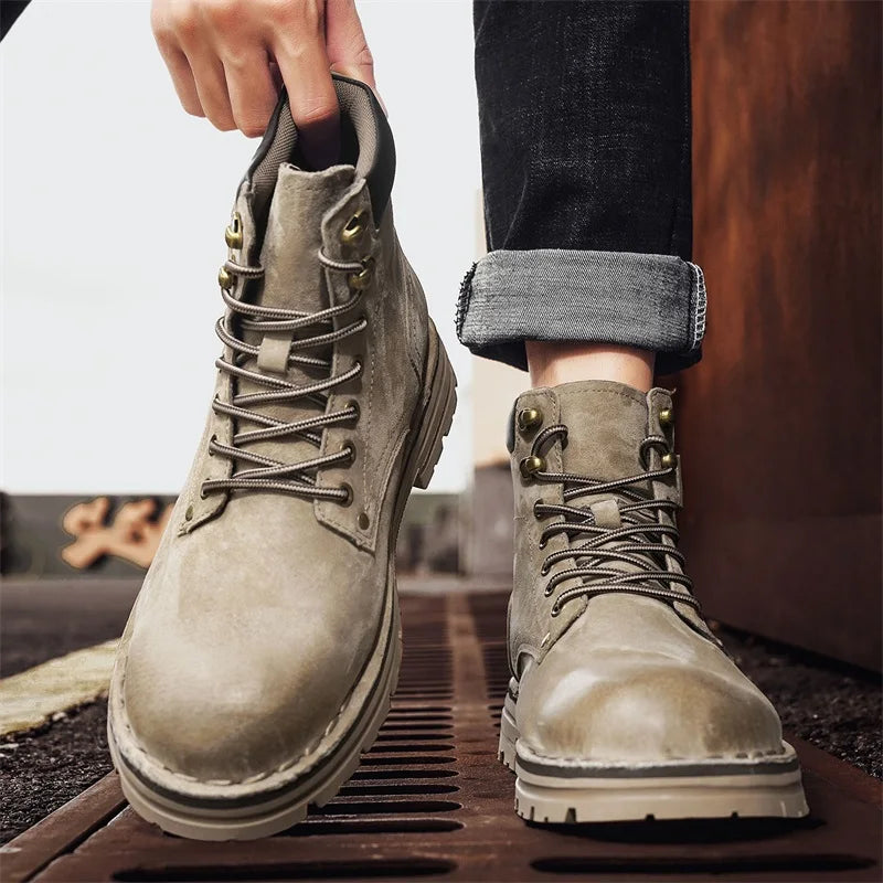 Luxury Brand Outdoor Men's Boots High-Top Leather Hiking Boots Classic Male Ankle Shoes Motocross Sneakers Casual Leather Shoes - Buy online at  Vibe In Cart.