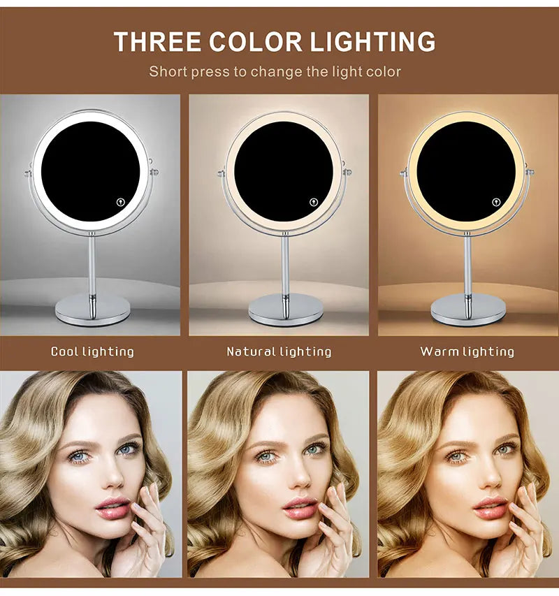 8inch 10X Magnifying LED Makeup Mirror with 3 Color Light Touch Switch Double Side USB Charging Desktop Vanity Cosmetic Mirror - Buy online at  Vibe In Cart.