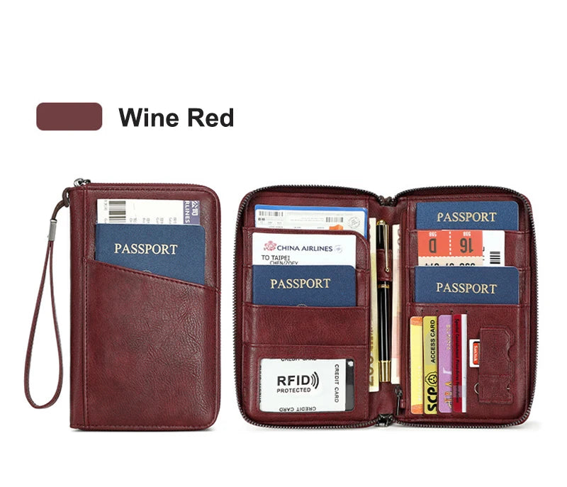 Multifunctional Travel Passport Wallet with RFID Protection in Microfiber Leather