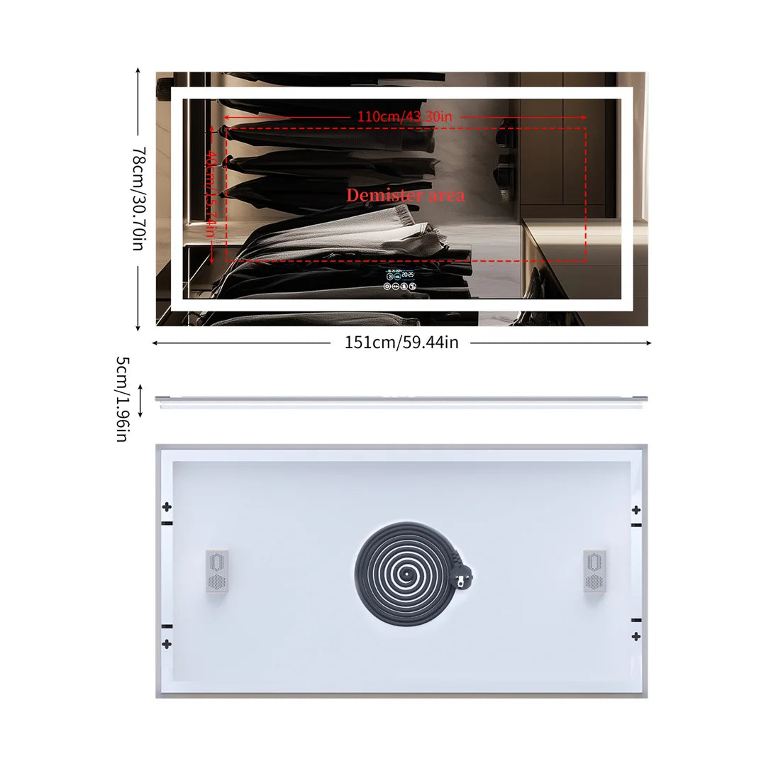 LUVODI Large Illuminated Bluetooth Bathroom Mirror Rectangle Anti-fog LED Bathroom Vanity Mirror with Bluetooth Speaker 3 Color - Buy online at  Vibe In Cart.