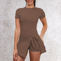 VITALINOVO Tennis Dress for Women Short Sleeve Crewneck Wrap Sarong Skirt Built in Shorts U Back Workout Golf Athletic Dresses