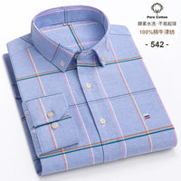 Men's Long Sleeve Plaid Cotton Formal Shirt Regular Fit S-7XL