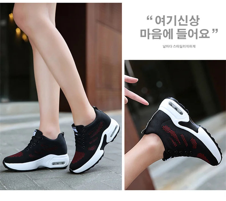 Women's Platform Mesh Lace-Up Sneakers Medium Heel