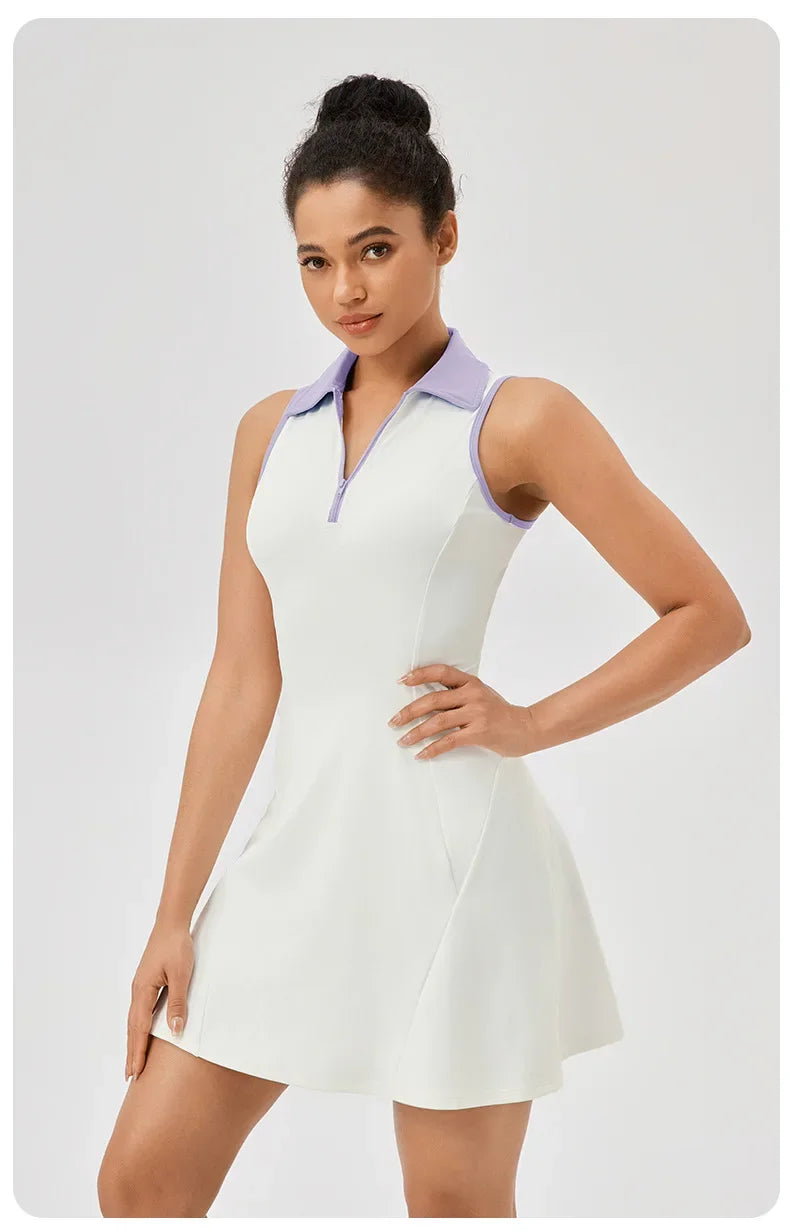 Women's V-Neck Tennis Dress Breathable Quick-Dry Slim Fit S-XXL