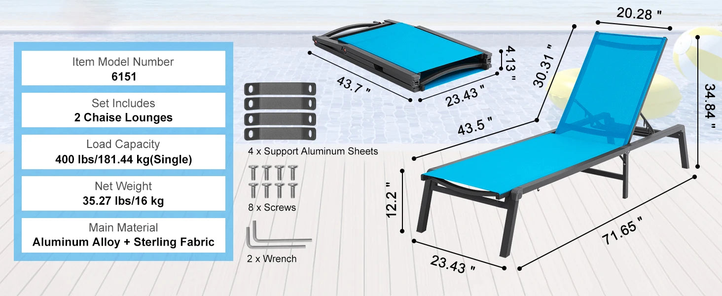 SucceBuy Chaise Lounge Chair Outdoor Aluminum Patio LoungeFolding Pool Lounge Recliner Full Flat for Patio Beach Pool Dark Grey - Buy online at  Vibe In Cart.