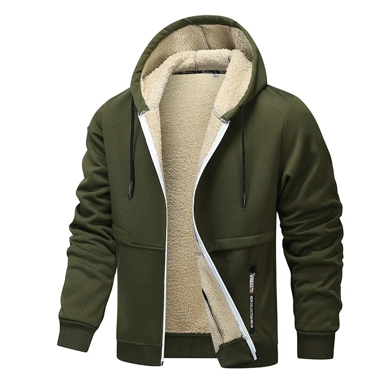 Men's Winter Fleece Jacket with Zipper and Pockets