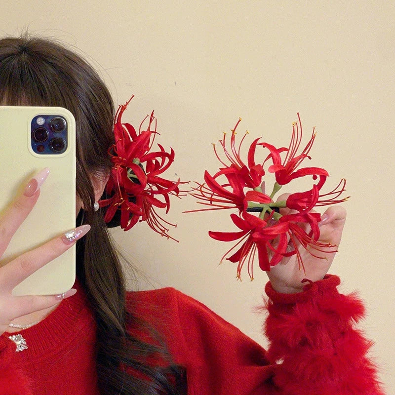 Red Shore Flower Hair Clip New Tassel Design Chinese Ancient Style Elegant Duckbill Clip Women's Side Bangs Clip Hair Accessory - Buy online at  Vibe In Cart.