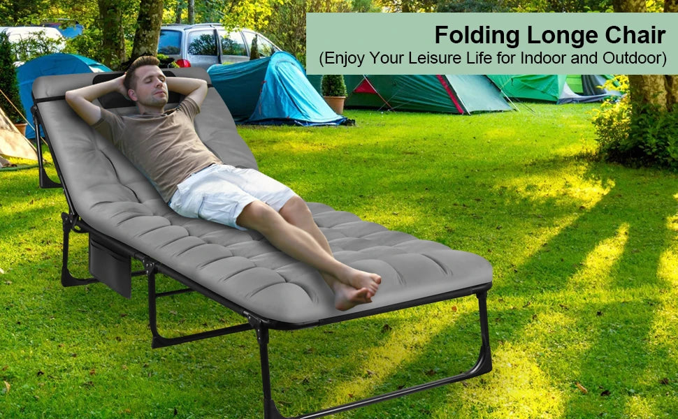 Portable Folding Camping Cot - 3-Position Adjustable Reclining Lounge Chair with Pillow, Outdoor Sleeping Bed (68cm Wide) - Buy online at  Vibe In Cart.