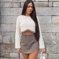 HXAO Women's Skort High Waist Brown Skirt Pants Stylish Summer Pink Black Mini Skirt Shorts Asymmetric Casual Off White Skort - Buy online at  Vibe In Cart.