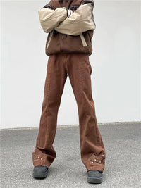 Brown Baggy Flare Jeans for Men Cotton Casual Pants