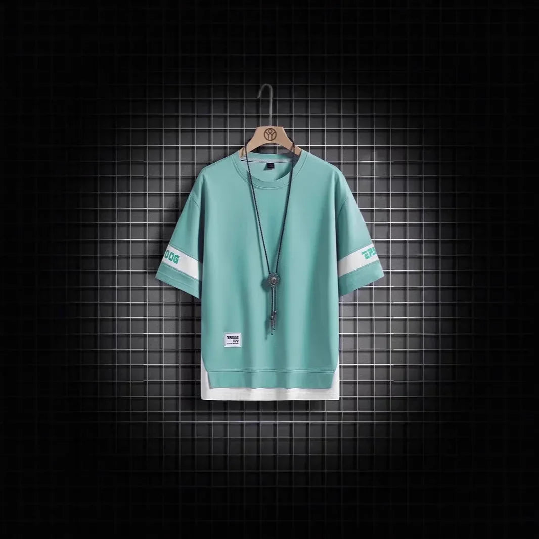 Loose Casual Short Sleeve T-Shirt Crew Neck Half Sleeve Summer New Style for Men Teenager Handsome Fake Two-Piece Top - Buy online at  Vibe In Cart.