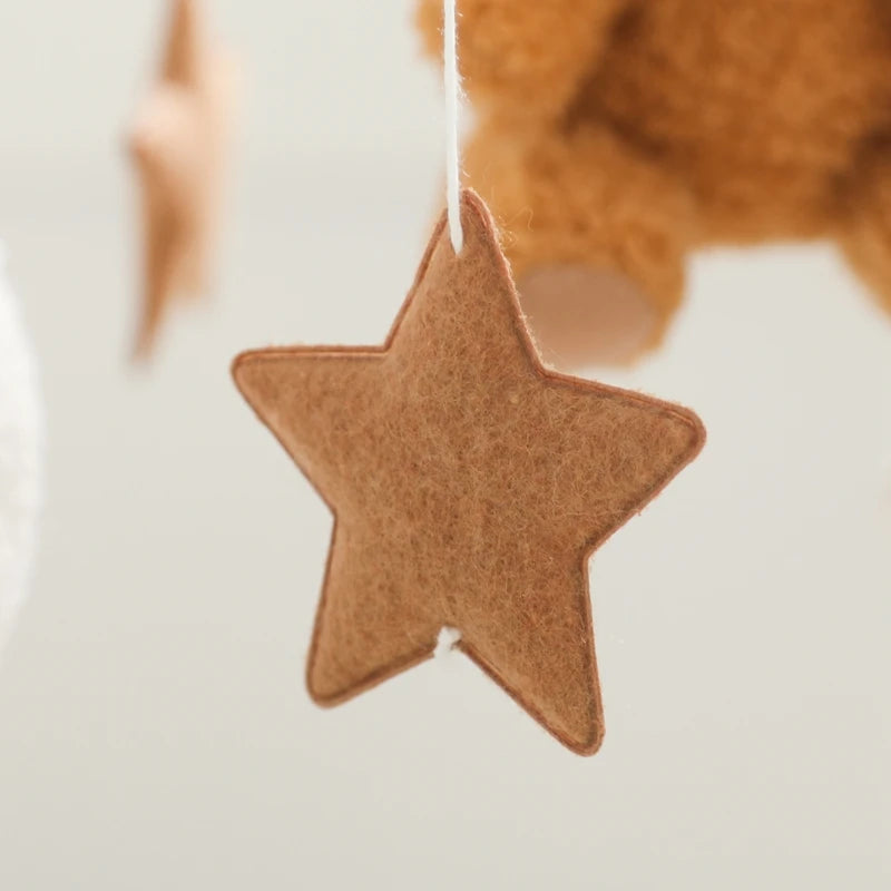 Wooden Crib Mobile Baby Bed Bell Rattle Toy Soft Felt Cartoon Bear Mobile bracket Newborn Music Box Bed Bell Hanging Bracket Toy