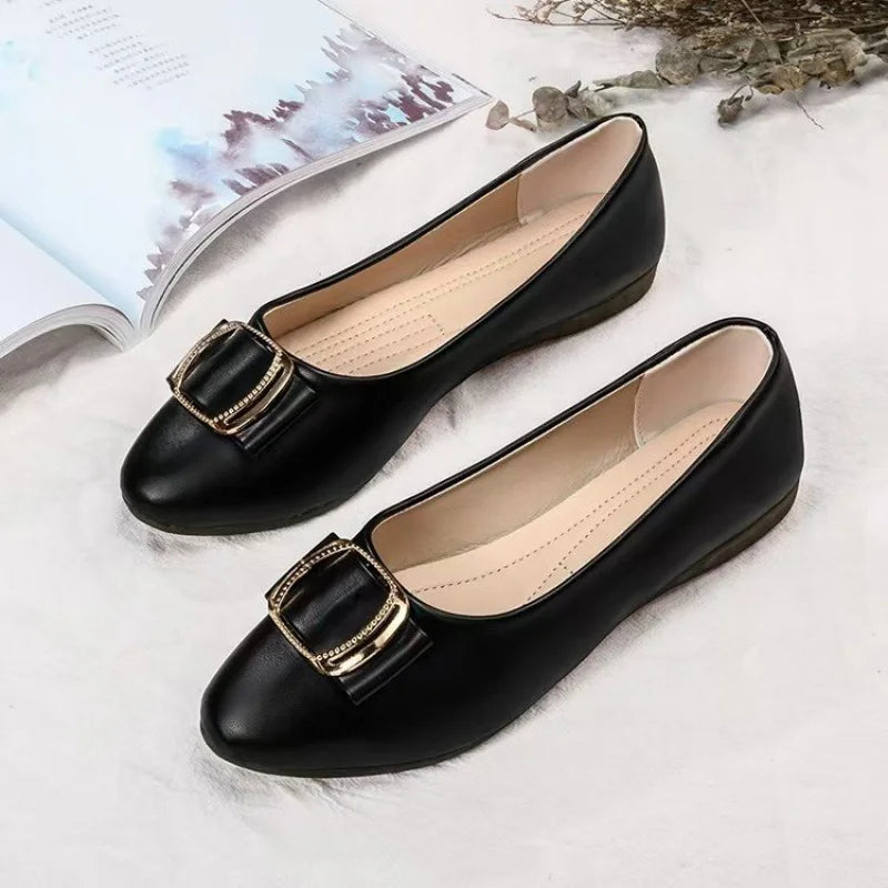 2025 Minimalist Square-Buckle Chain Flats Genuine Leather Slip-Resistant Cushioned Mom Loafers - Buy online at  Vibe In Cart.