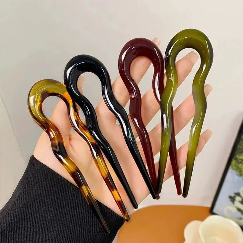 U-Shaped French Twist Hair Stick Hair Clip Plastic Wavy Hairpins Vintage Green Tortoise Women Hair Sticks Headwear Accessories - Buy online at  Vibe In Cart.