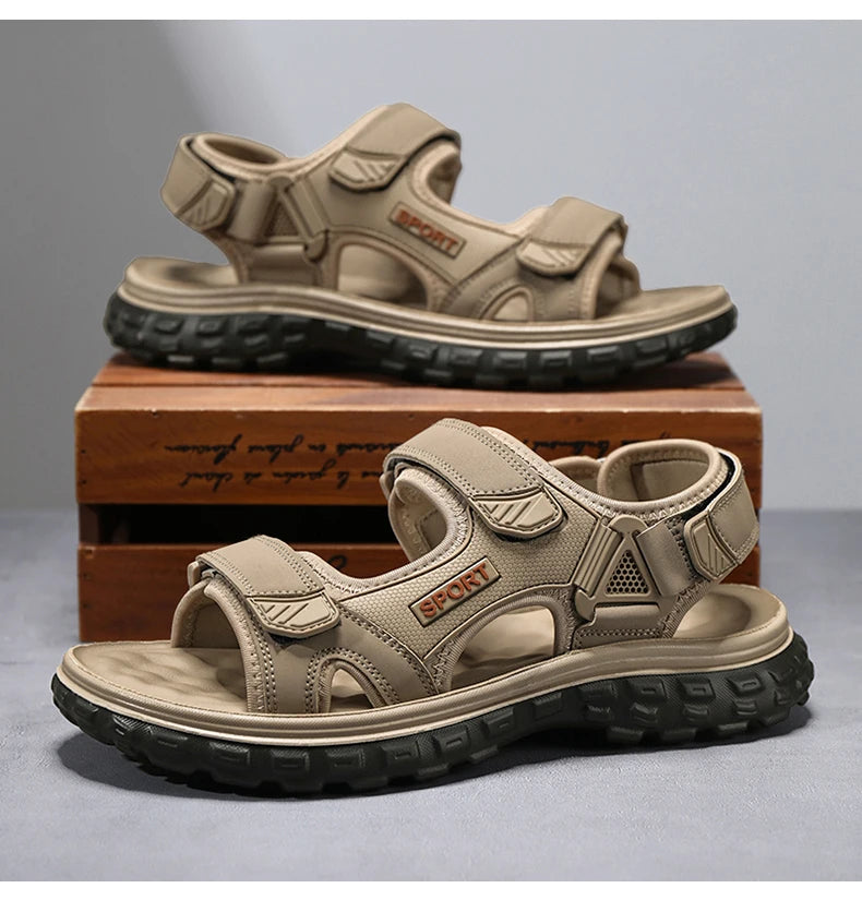 Men's Breathable Gladiator Sandals with Anti-Slip PVC Outsole and PU Upper