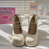 French Style Women's High Heels Spring Versatile Barbie Shoes Waterproof Platform Fairy Style round Toe Mid Heel Single Shoes - Buy online at  Vibe In Cart.