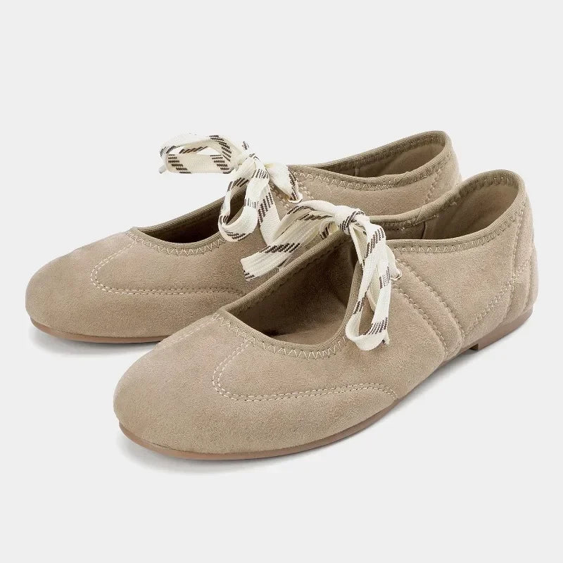 Fashion Lace Up Sewing Design Brand Ballet Flats Women High Quality Faux Suede Mary Jane Shoes Comfortable Round Toe Loafers - Buy online at  Vibe In Cart.