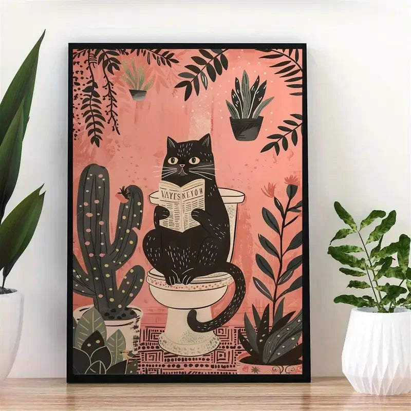 Art quote you are pooping black cat kitten reading newspaper in toilet funny animal poster retro art living room decoration - Buy online at  Vibe In Cart.