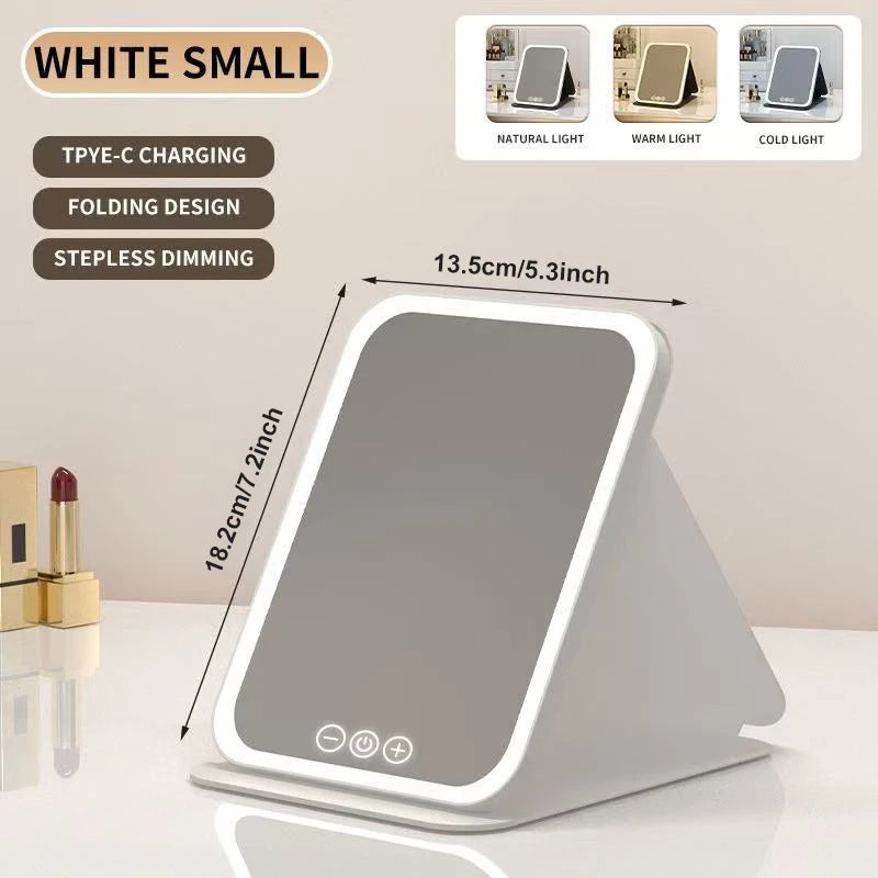 Portable LED Makeup Mirror with 3 Light Colors and Adjustable Brightness