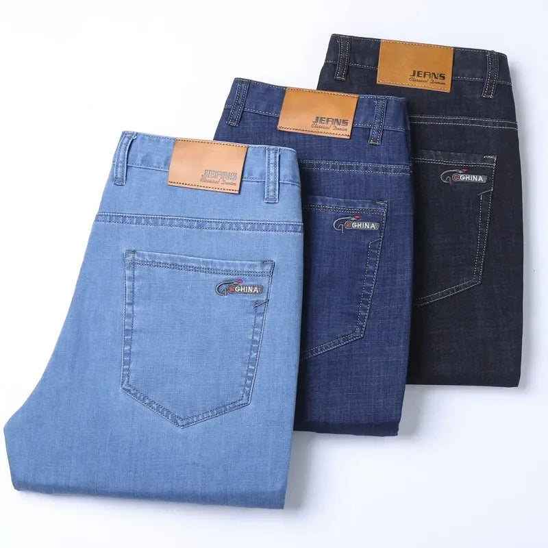 New Ice Silk Thin Denim Jeans For Men Blue Straight Stretch Cotton Pants Business Casual Lightweight Trousers Spring Summer - Buy online at  Vibe In Cart.