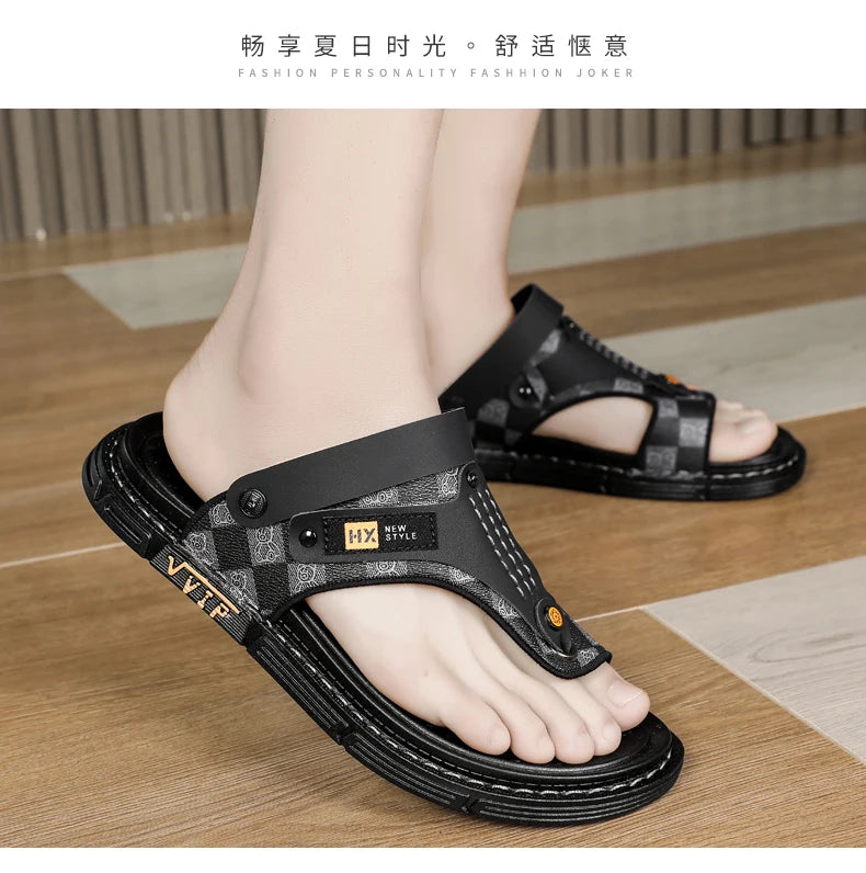 Men's Casual Flip-Flop Sandals with Microfiber Upper and PVC Outsole