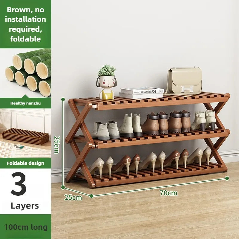 Folding Multi-Level Bamboo Shoe Rack for Living Room Storage