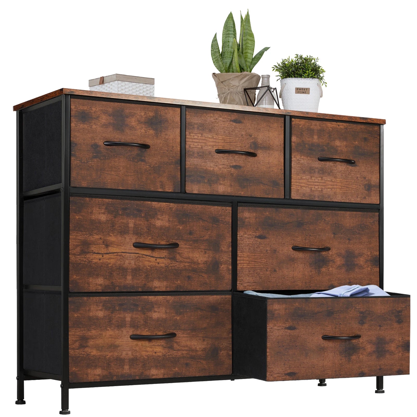 Wooden Bedroom Storage Cabinet with 7 Fabric Drawers