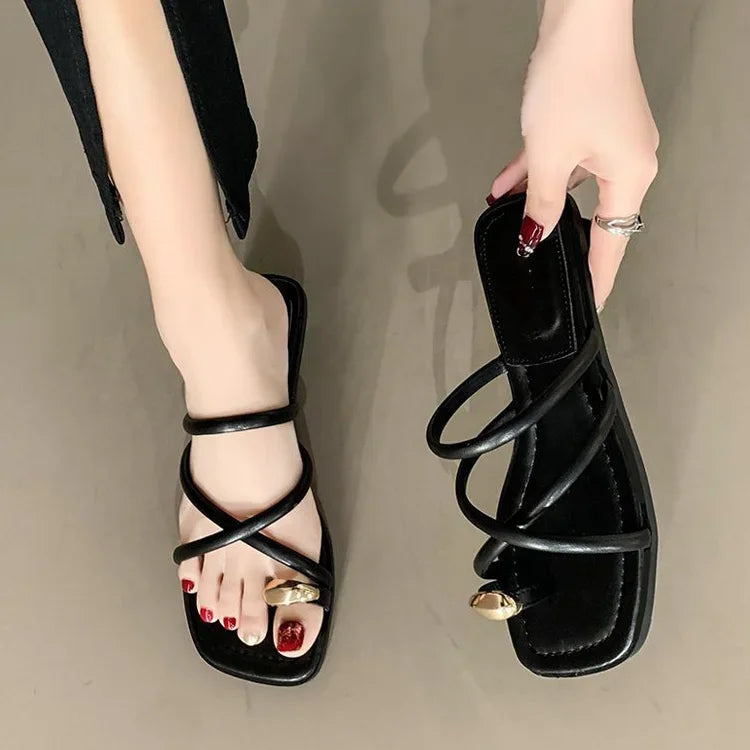 Stylish Women's Cross Strap Slide Sandals Comfortable Lightweight Toe Loop Beach Shoes with Casual Solid Color Design for Summer - Buy online at  Vibe In Cart.