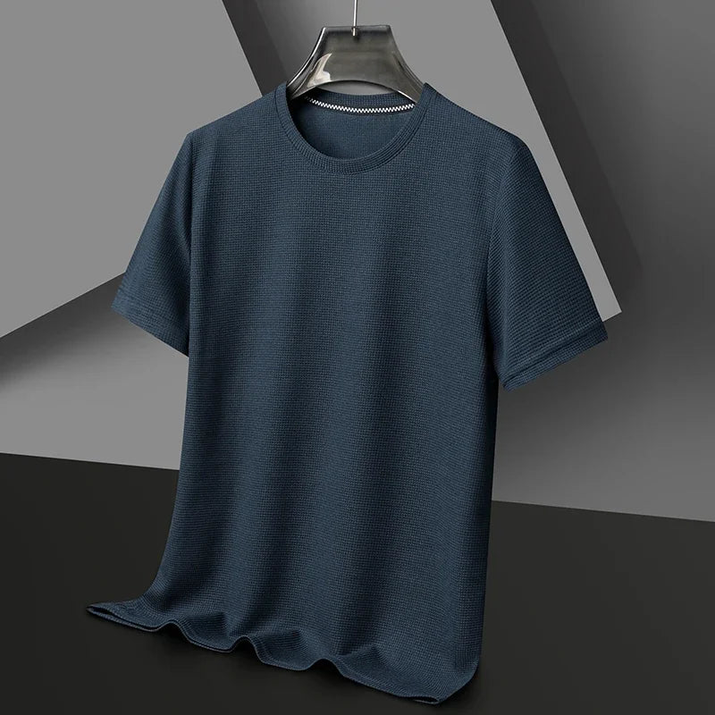 Men's Short Sleeved Waffle Cotton Round Neck T-Shirt