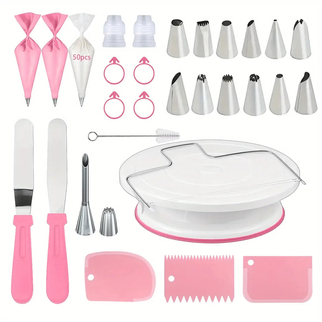 80PCS Cake Decorating Set-Non-Slip Turntable with 14 Piping Tips, Scrapers & Tools for Professional DIY Baking Tools Accessories - Buy online at  Vibe In Cart.