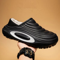 Men's Plush Lined Outdoor Platform Slippers with Low Heel