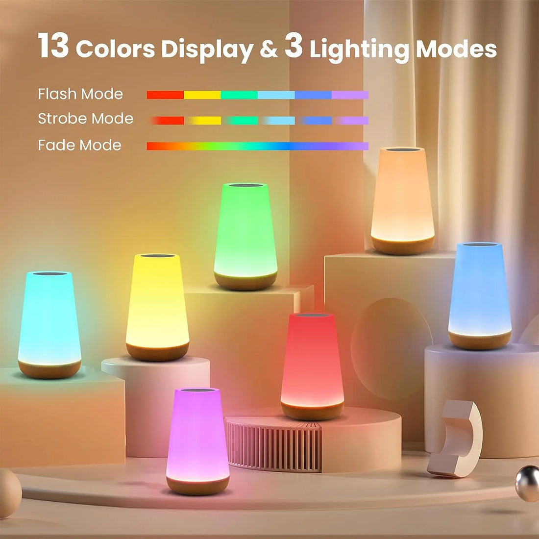 13 Color Changing Night Light Remote Control Touch USB Rechargeable RGB Night Lamp Dimmable Lamp Portable Table Bedside Lamp - Buy online at  Vibe In Cart.