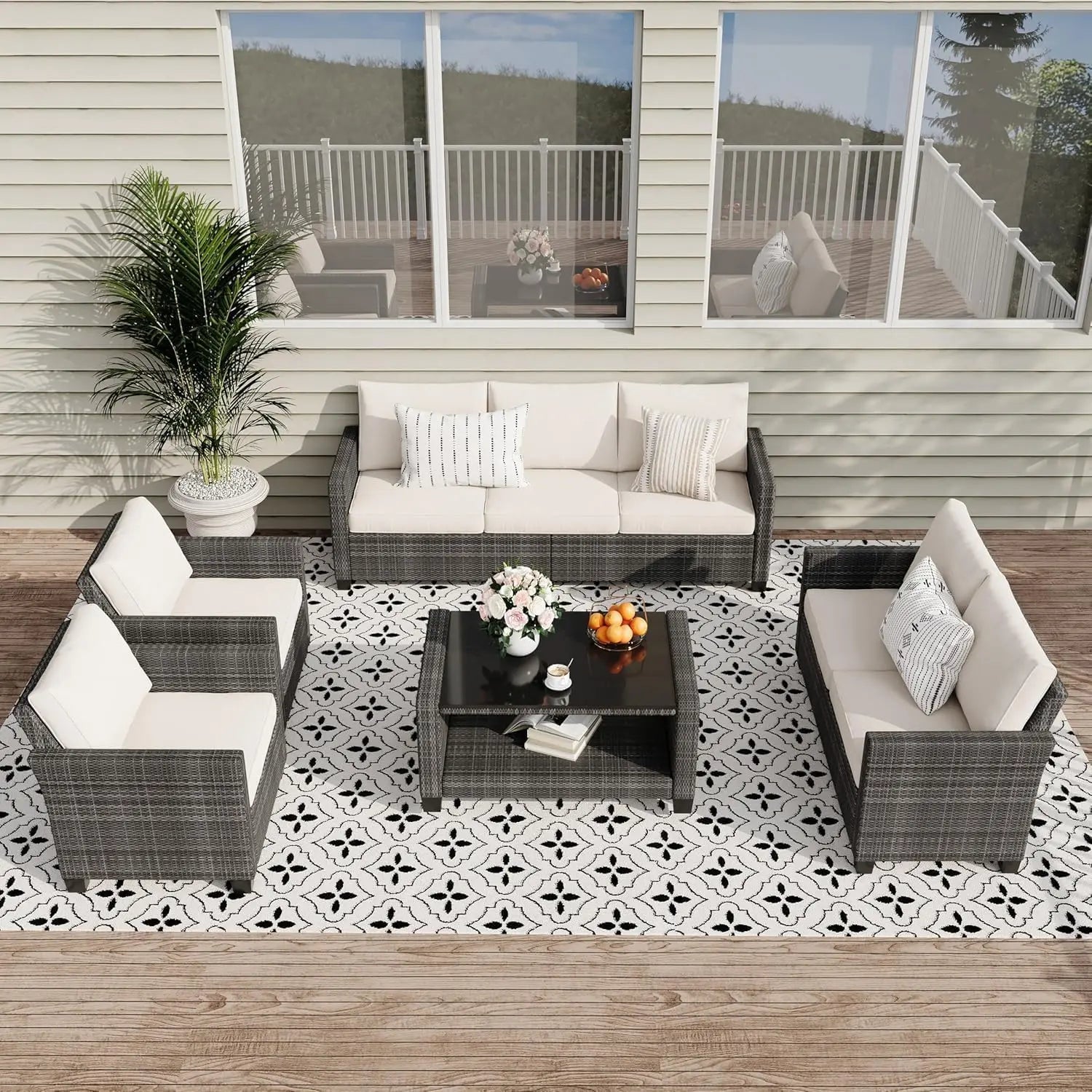 5 Piece Outdoor Patio Furniture Set with Coffee Table, Rattan Deck Conversation Sofa Set, All-Weather Sectional Rattan Sofa with - Buy online at  Vibe In Cart.