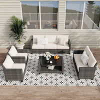 5 Piece Outdoor Patio Furniture Set with Coffee Table, Rattan Deck Conversation Sofa Set, All-Weather Sectional Rattan Sofa with - Buy online at  Vibe In Cart.