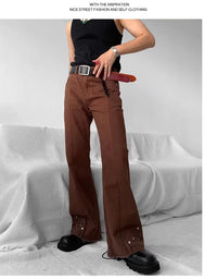 2025 Y2K Fashion Vintage Brown Baggy Flare Jeans Pants For Men High Street Hip Hop Women Casual Cotton Long Trousers Pantalon - Buy online at  Vibe In Cart.